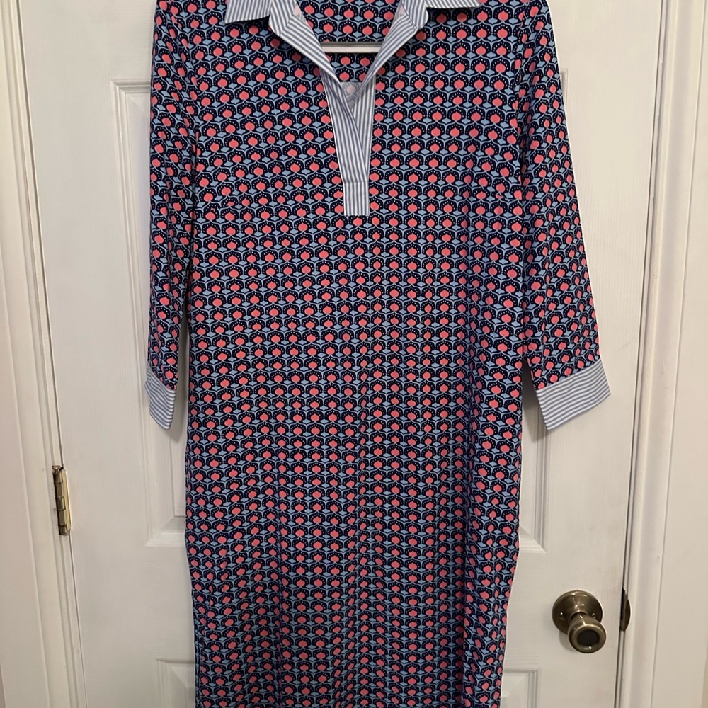 J McLaughlin Stylish Patterned Dress with Striped Collar